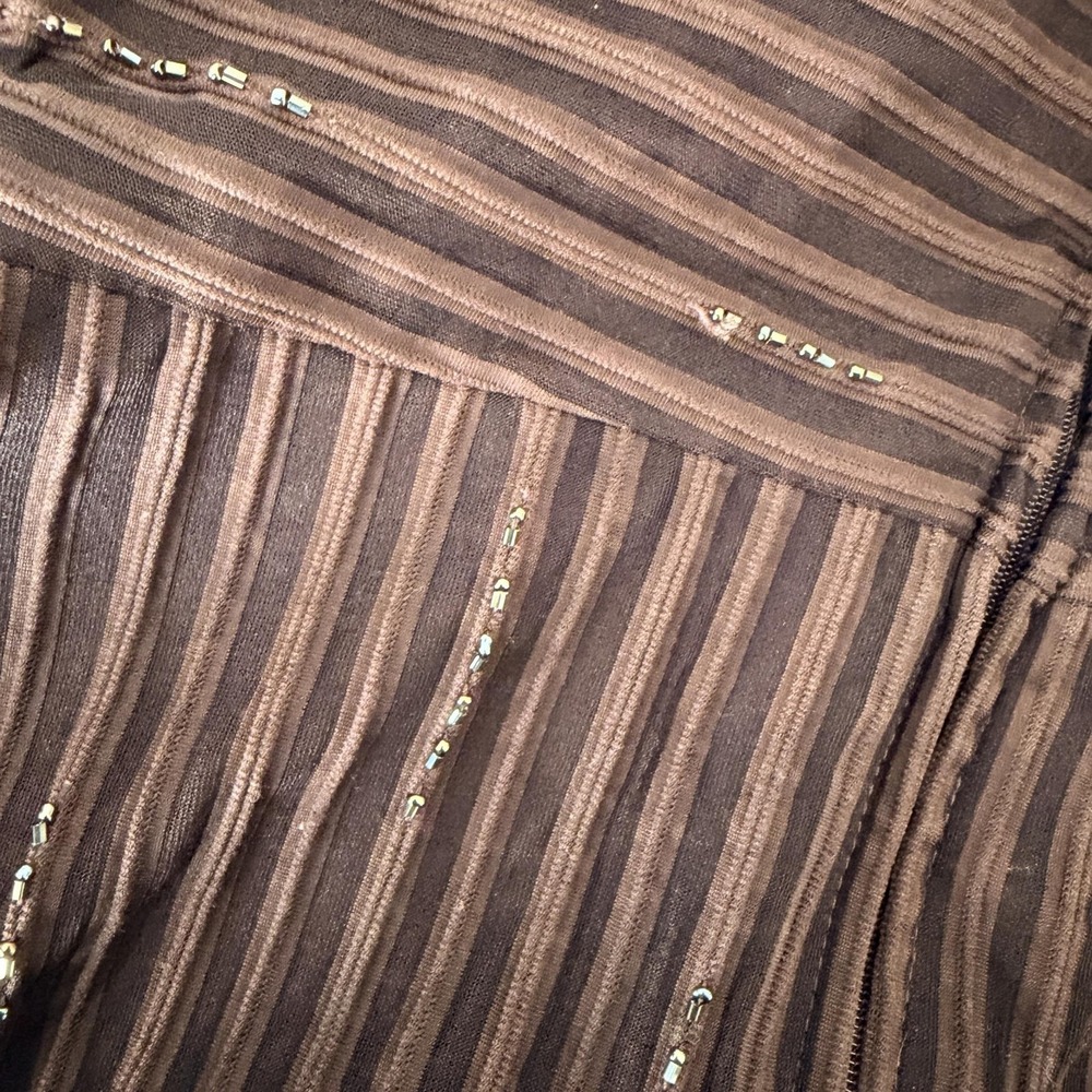 VTG Y2K Cache Top 8 Brown Beaded Halter Camisole Ottoman Stripe Party Blouse - Picture 10 of 16